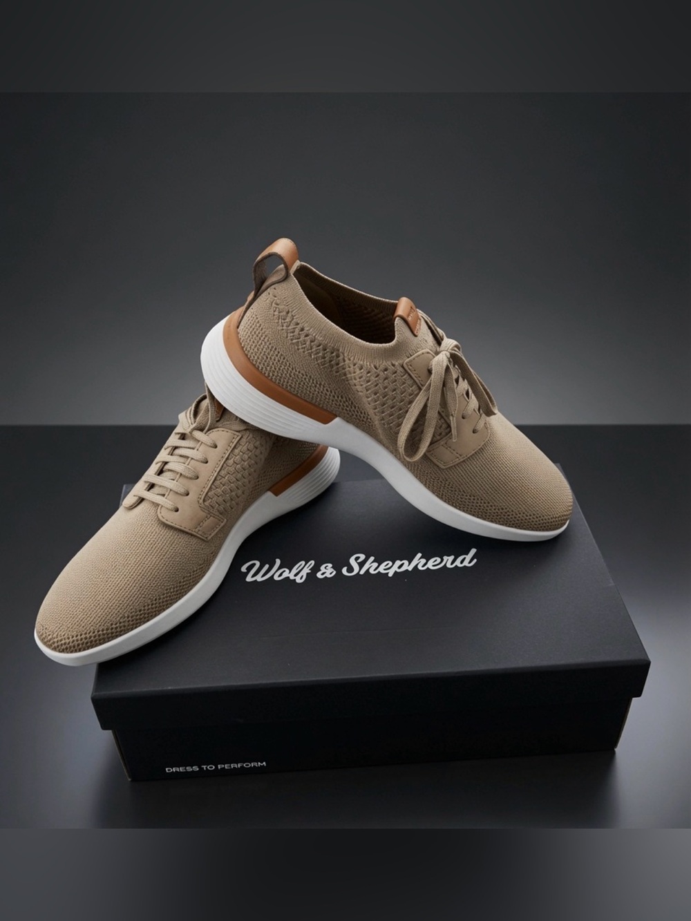 Wolf & Shepherd SwiftKnit Derby Sneakers Taupe Men’s 7 / Women’s 9 NIB NEW